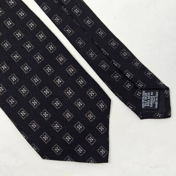 BOSS HUGO BOSS SILK TIE BLACK CREAM GEOMETRIC TEXTURED 3.5" X 56" ITALY - Picture 1 of 4